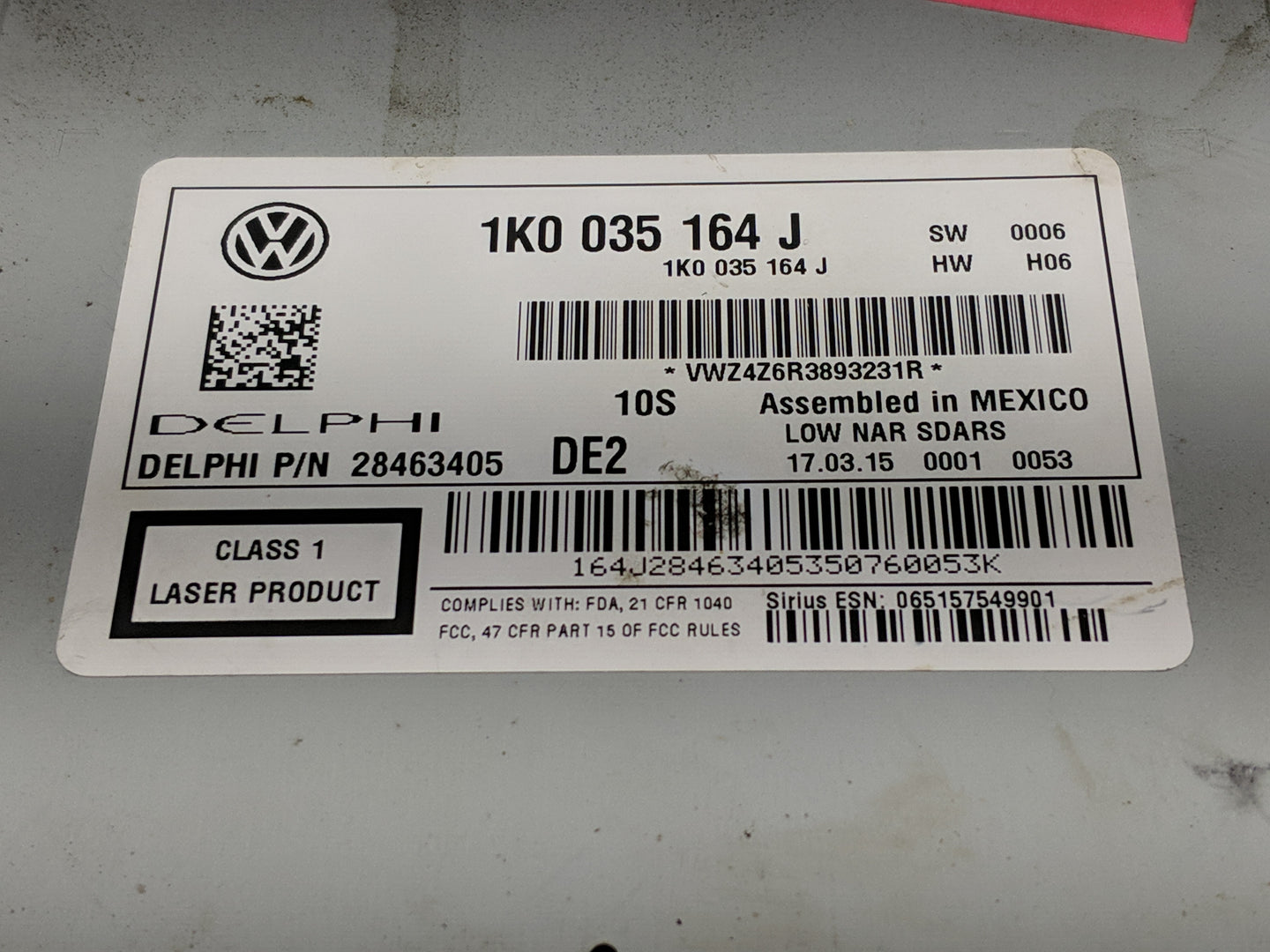 2012-2013 Volkswagen Eos Radio AM FM Cd Player Receiver Replacement P/N:1K0 035 164 J 1K0 035 274 B Fits OEM Used Auto Parts