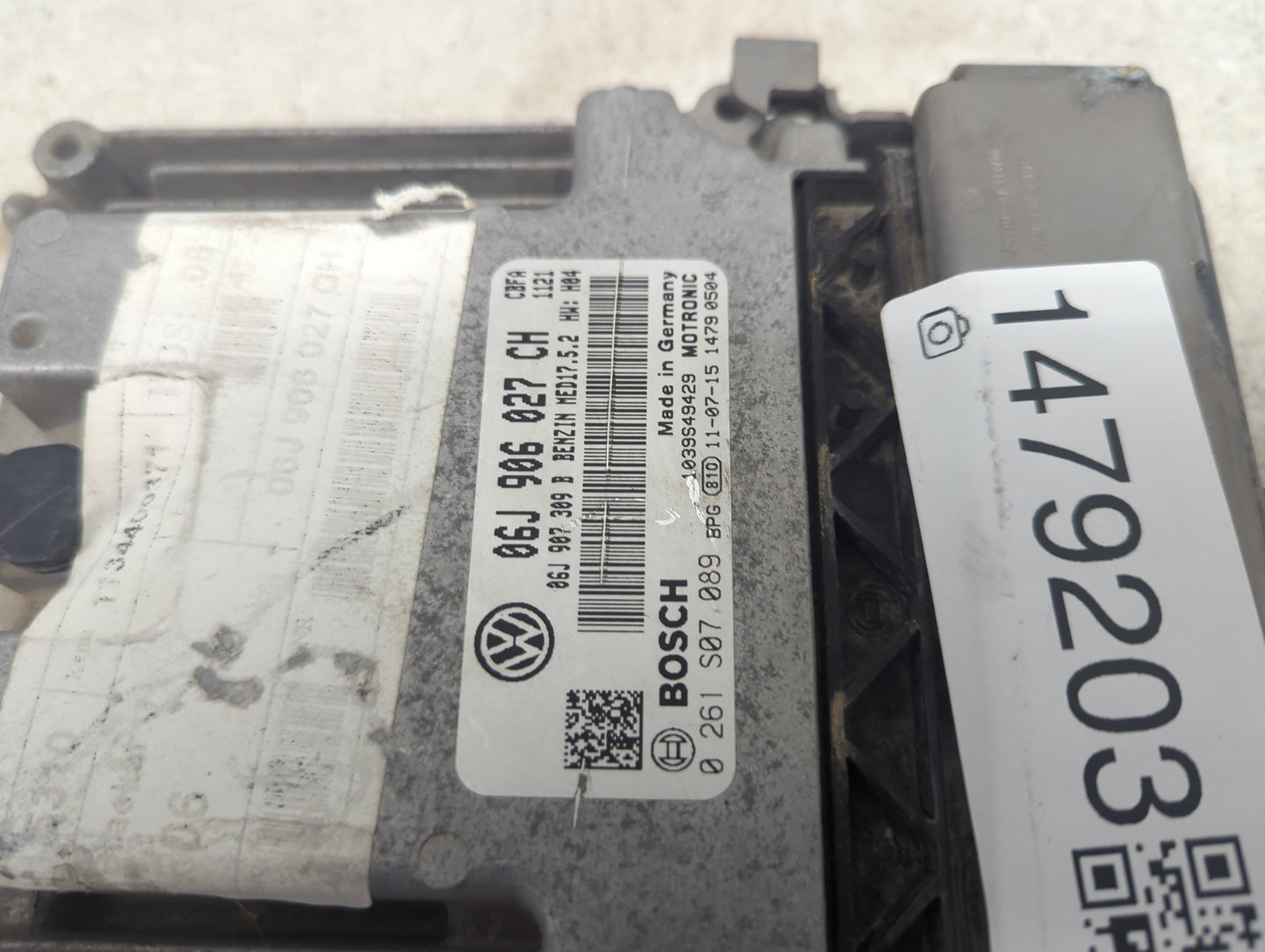 2012 Volkswagen Eos PCM Engine Control Computer ECU ECM PCU OEM P/N:06J906027CH 0261S07089 Fits OEM Used Auto Parts - Oemuse