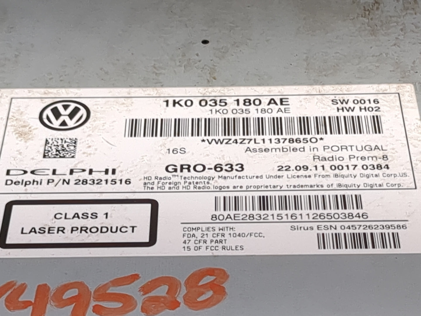 2012 Volkswagen Golf Gti Radio AM FM Cd Player Receiver Replacement P/N:1K0035180AE 28321516 Fits Fits 2013 2014 OEM Used Au