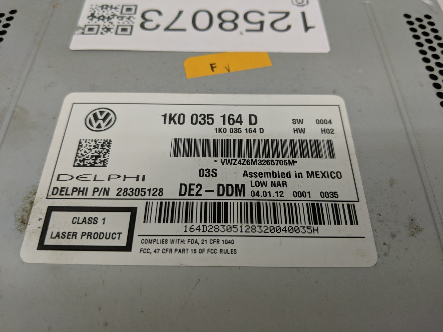 2012 Volkswagen Jetta Radio AM FM Cd Player Receiver Replacement P/N:1K0 035 164 D Fits OEM Used Auto Parts - Oemusedautopar