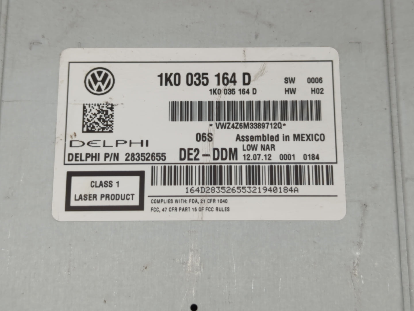 2011-2014 Volkswagen Jetta Radio AM FM Cd Player Receiver Replacement P/N:1K0 035 164 F 1K0035164D Fits OEM Used Auto Parts 