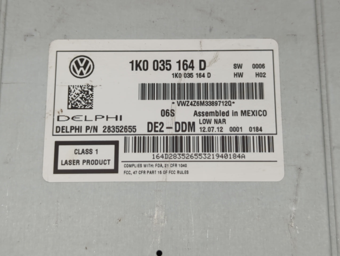 2011-2014 Volkswagen Jetta Radio AM FM Cd Player Receiver Replacement P/N:1K0 035 164 F 1K0035164D Fits OEM Used Auto Parts 