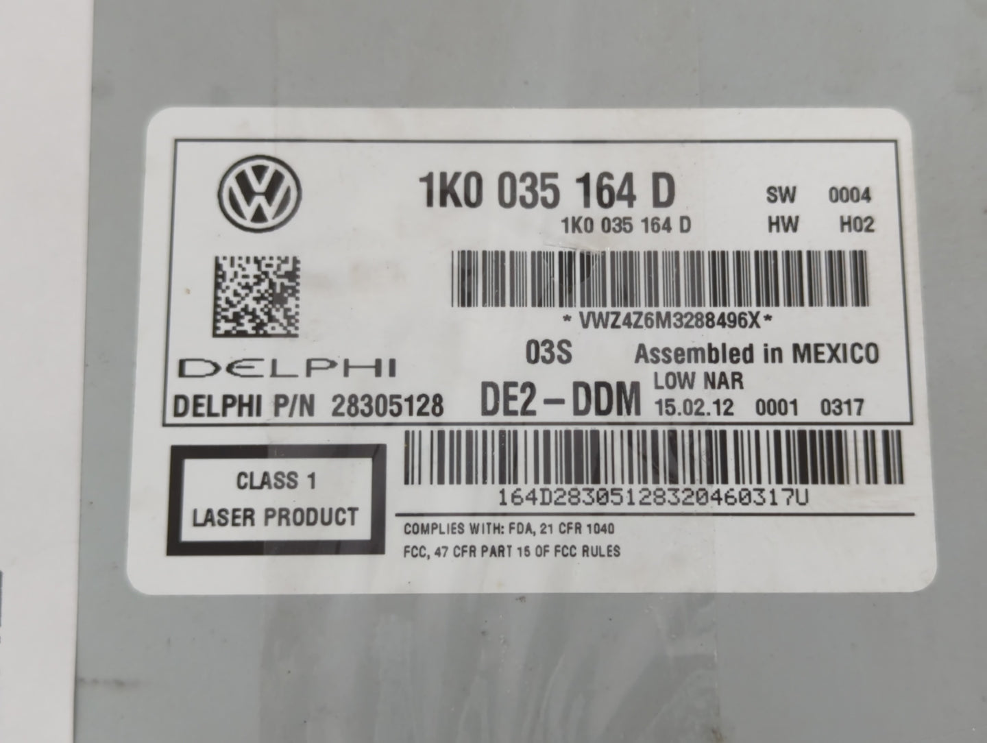 2012-2015 Volkswagen Passat Radio AM FM Cd Player Receiver Replacement P/N:1K0 035 164 D Fits Fits 2011 2012 2013 2014 2015 