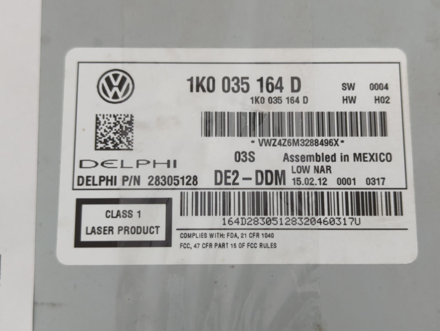 2012-2015 Volkswagen Passat Radio AM FM Cd Player Receiver Replacement P/N:1K0 035 164 D Fits Fits 2011 2012 2013 2014 2015 