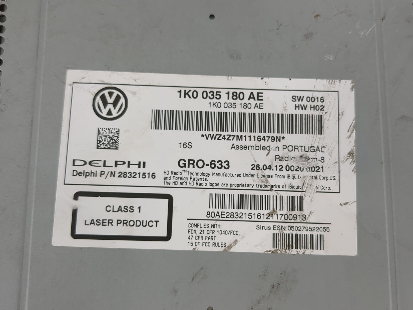 2009-2017 Volkswagen Tiguan Radio AM FM Cd Player Receiver Replacement P/N:1K0 035 180 AE Fits OEM Used Auto Parts - Oemused