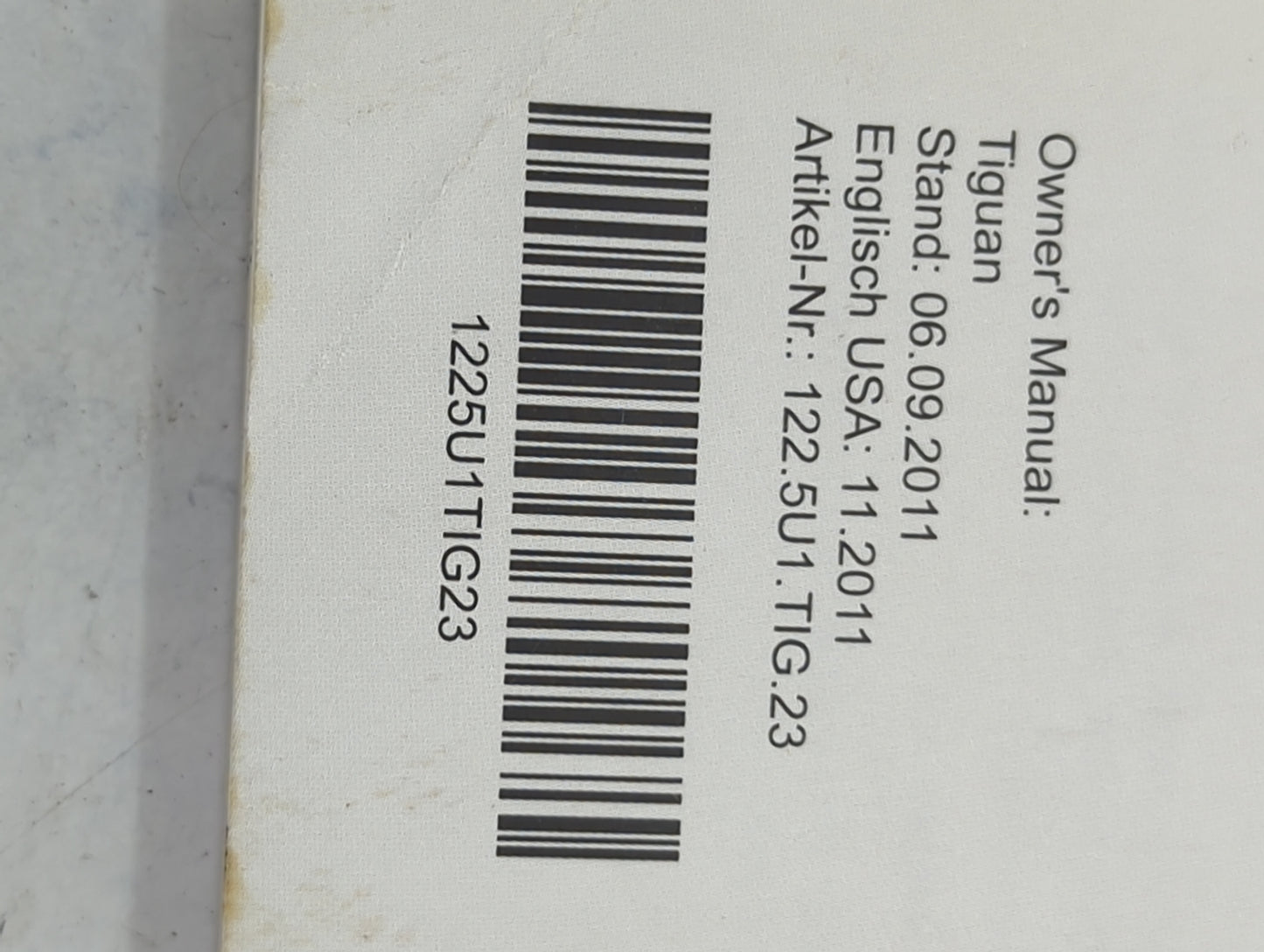 2012 Volkswagen Tiguan Owners Manual Book Guide P/N:122.5U1.TIG.23 1225U1TIG23 OEM Used Auto Parts - Oemusedautoparts1.com