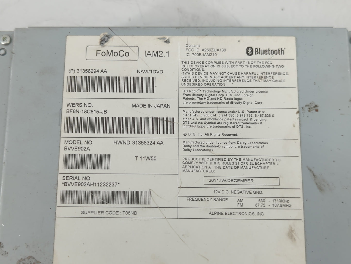 2011-2014 Volvo S60 Am Fm Cd Player Radio Receiver - Oemusedautoparts1.com