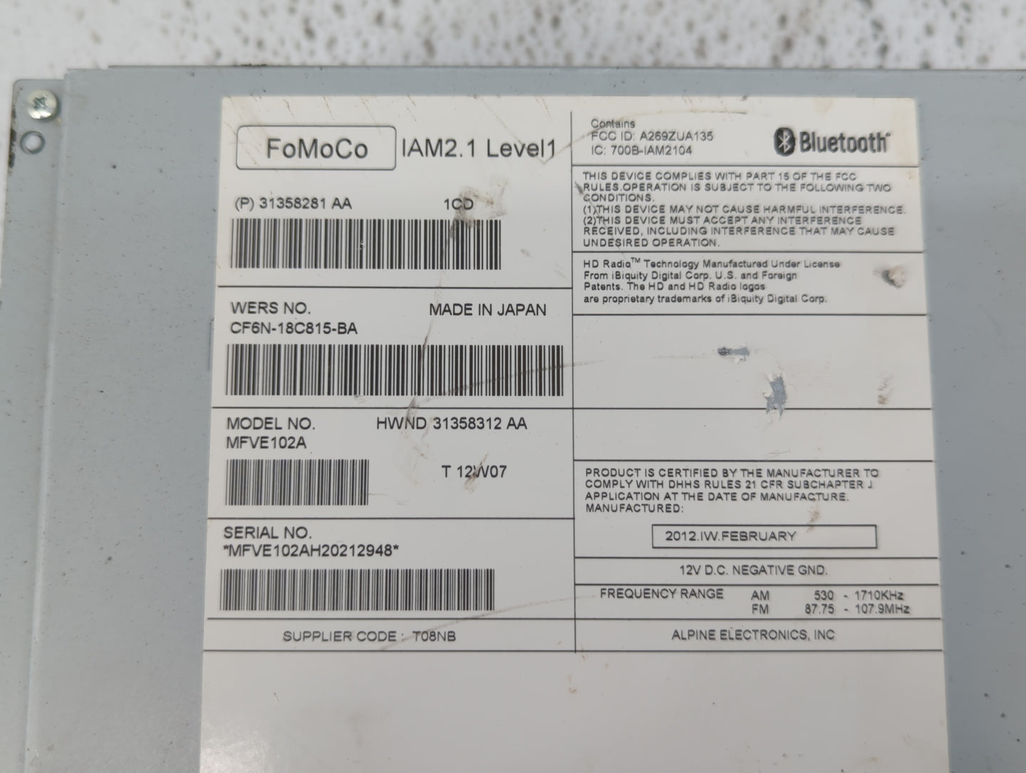 2013-2013 Volvo V60 Am Fm Cd Player Radio Receiver - Oemusedautoparts1.com