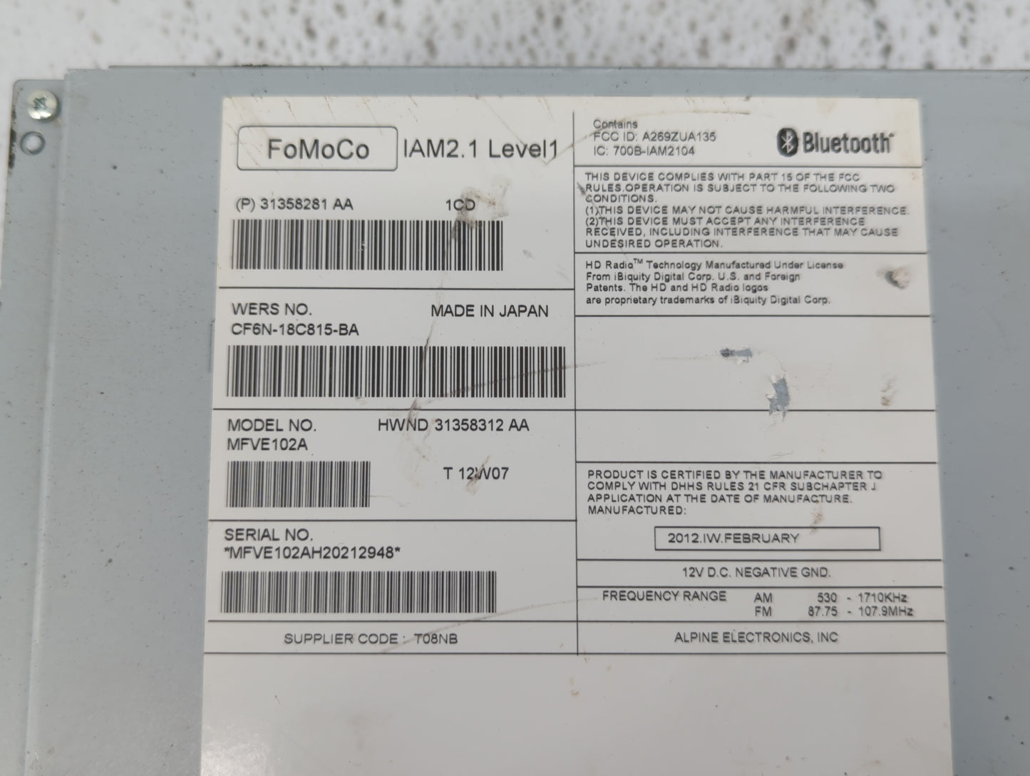 2013-2013 Volvo V60 Am Fm Cd Player Radio Receiver - Oemusedautoparts1.com
