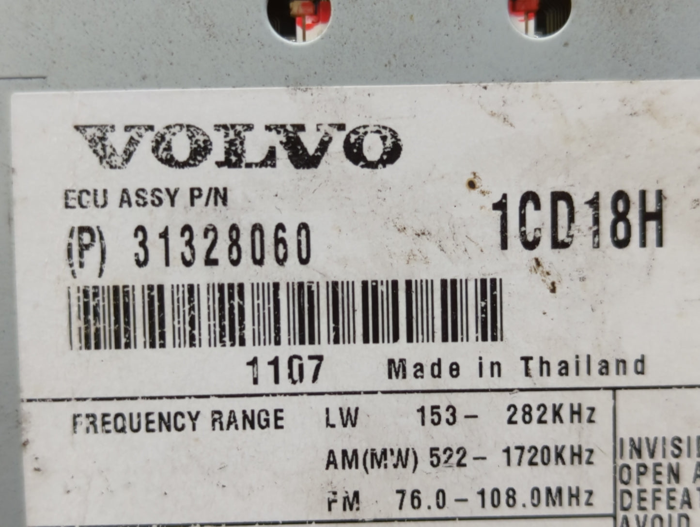 2012 Volvo V70 Radio AM FM Cd Player Receiver Replacement P/N:31328060 Fits Fits 2009 2010 2011 2013 OEM Used Auto Parts - O