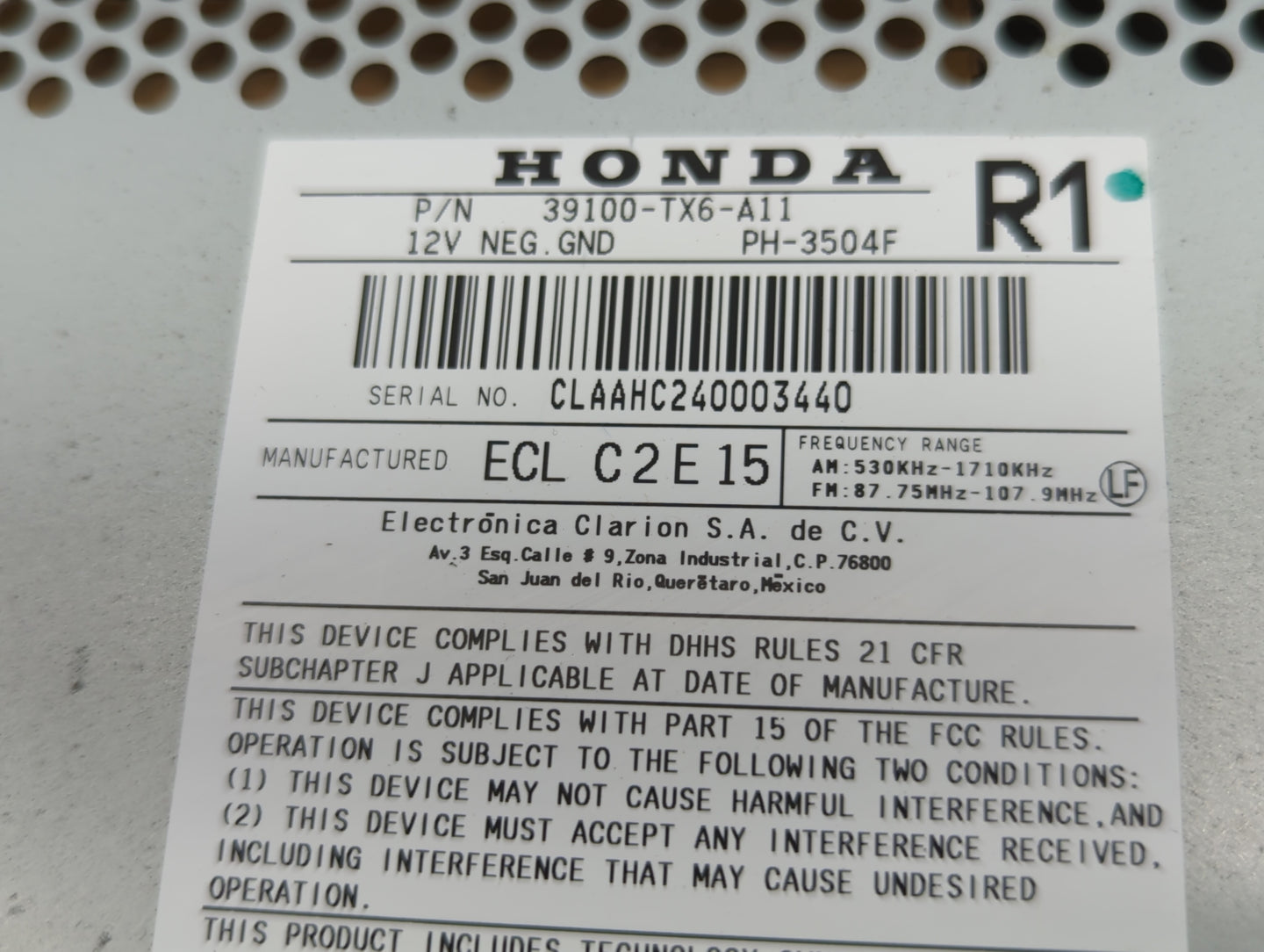 2013-2015 Acura Ilx Radio AM FM Cd Player Receiver Replacement P/N:39100-TX6-A11 PH-3504F Fits Fits 2013 2014 2015 OEM Used 