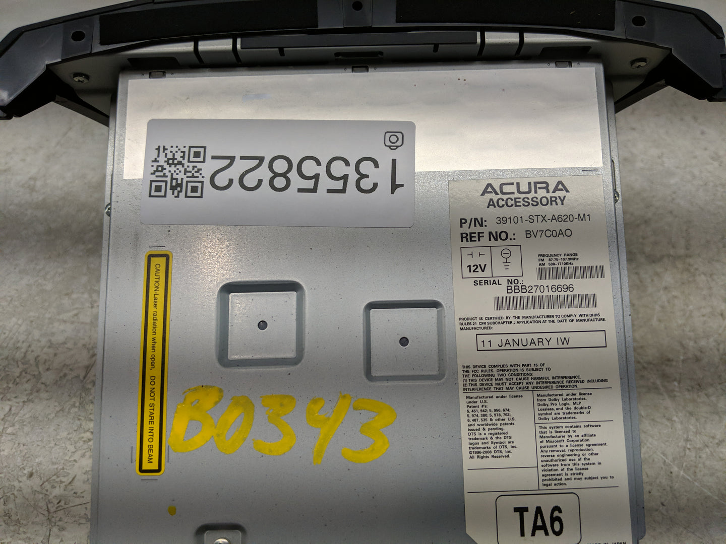 2010-2013 Acura Mdx Radio AM FM Cd Player Receiver Replacement P/N:39101-STX-A620-M1 Fits Fits 2010 2011 2012 2013 OEM Used 