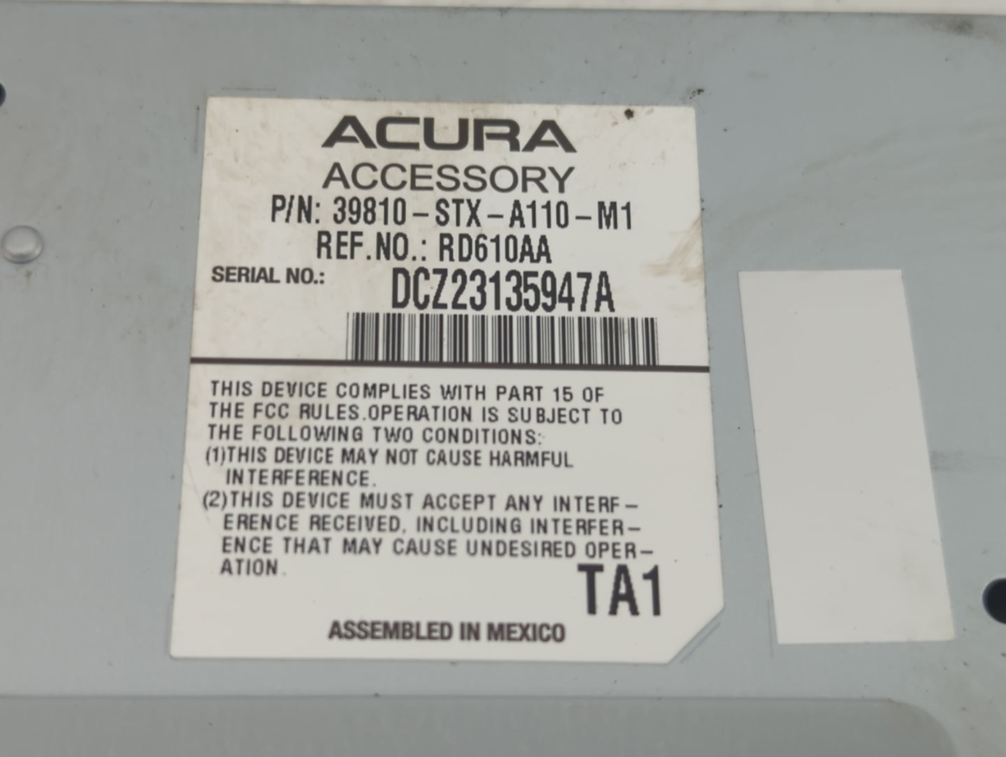 2010-2013 Acura Mdx Radio AM FM Cd Player Receiver Replacement P/N:39810-STX-A110-M1 Fits Fits 2010 2011 2012 2013 OEM Used 