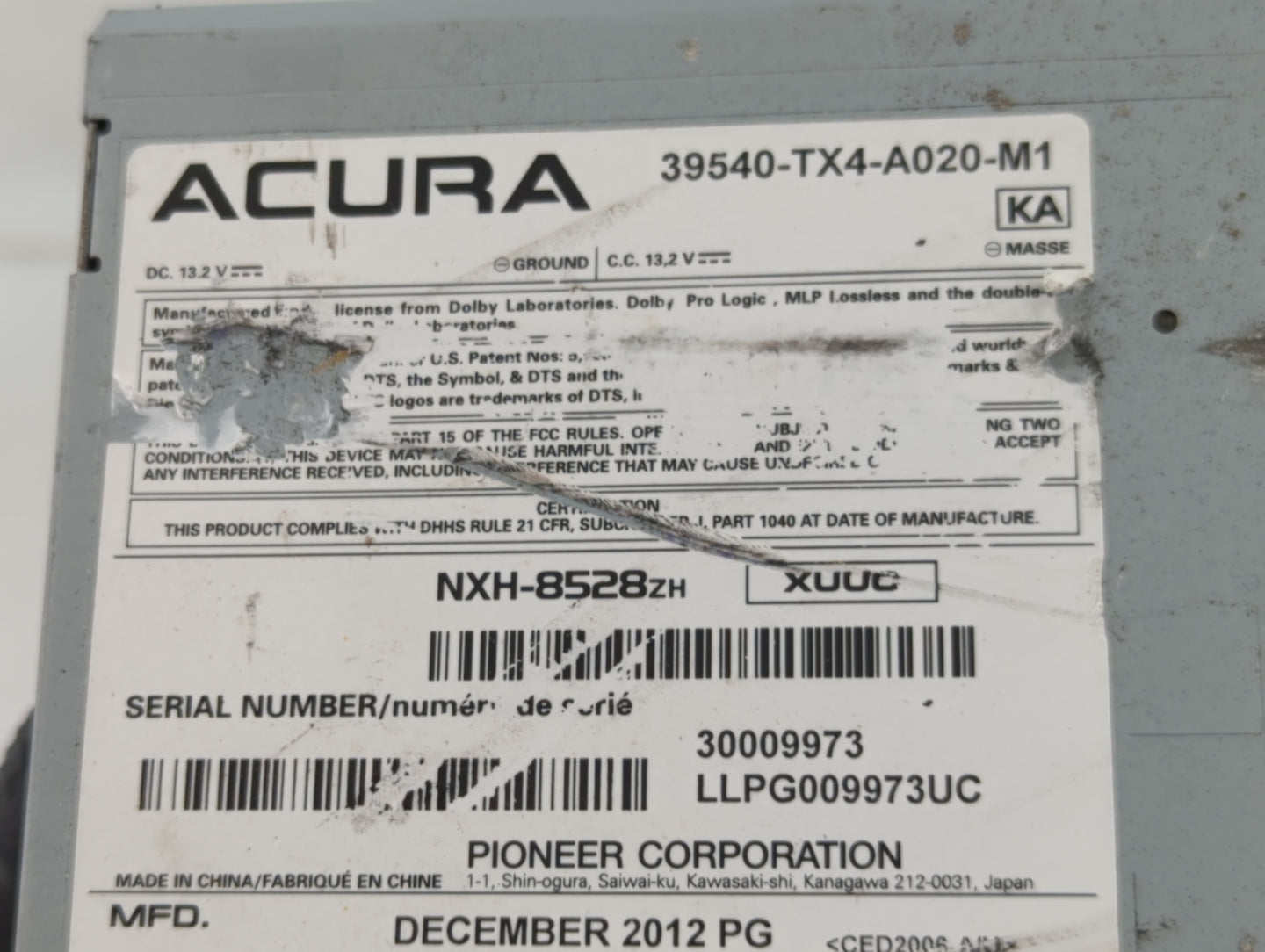 2013-2018 Acura Rdx Radio AM FM Cd Player Receiver Replacement P/N:39540-TX4-A020-M1 Fits Fits 2013 2014 2015 2016 2017 2018