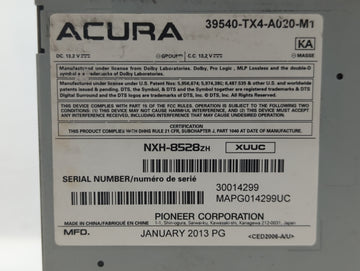 2013-2015 Acura Rdx Radio AM FM Cd Player Receiver Replacement P/N:3954ATX4 A010 Fits Fits 2013 2014 2015 OEM Used Auto Parts