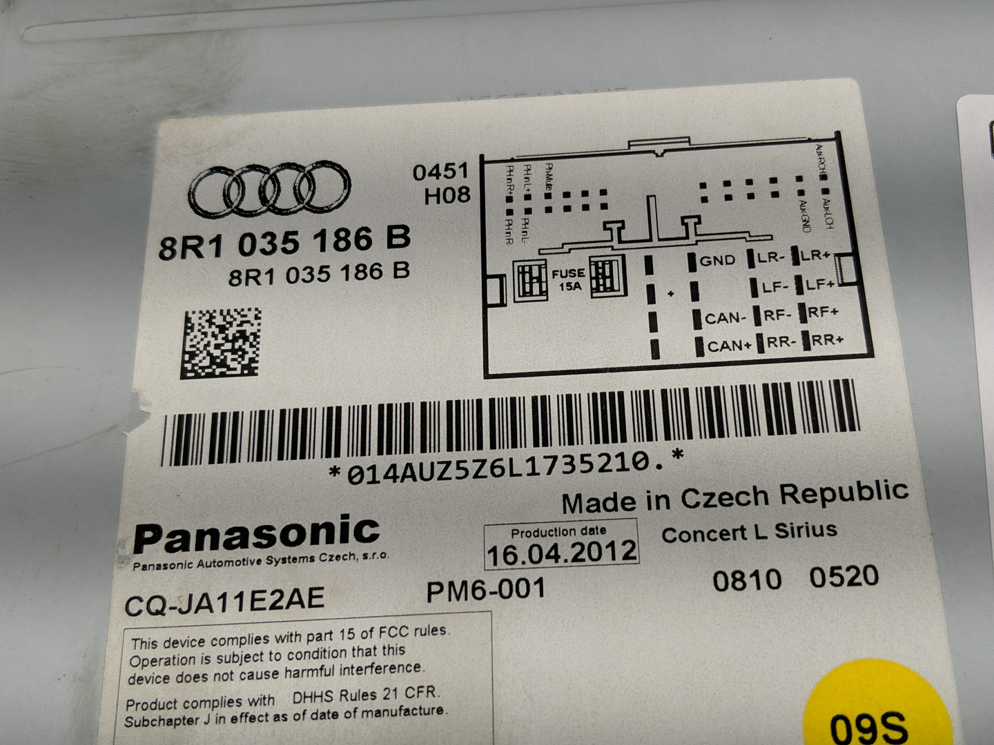 2013-2016 Audi A4 Radio AM FM Cd Player Receiver Replacement P/N:8R1 035 186 B Fits Fits 2013 2014 2015 2016 OEM Used Auto P