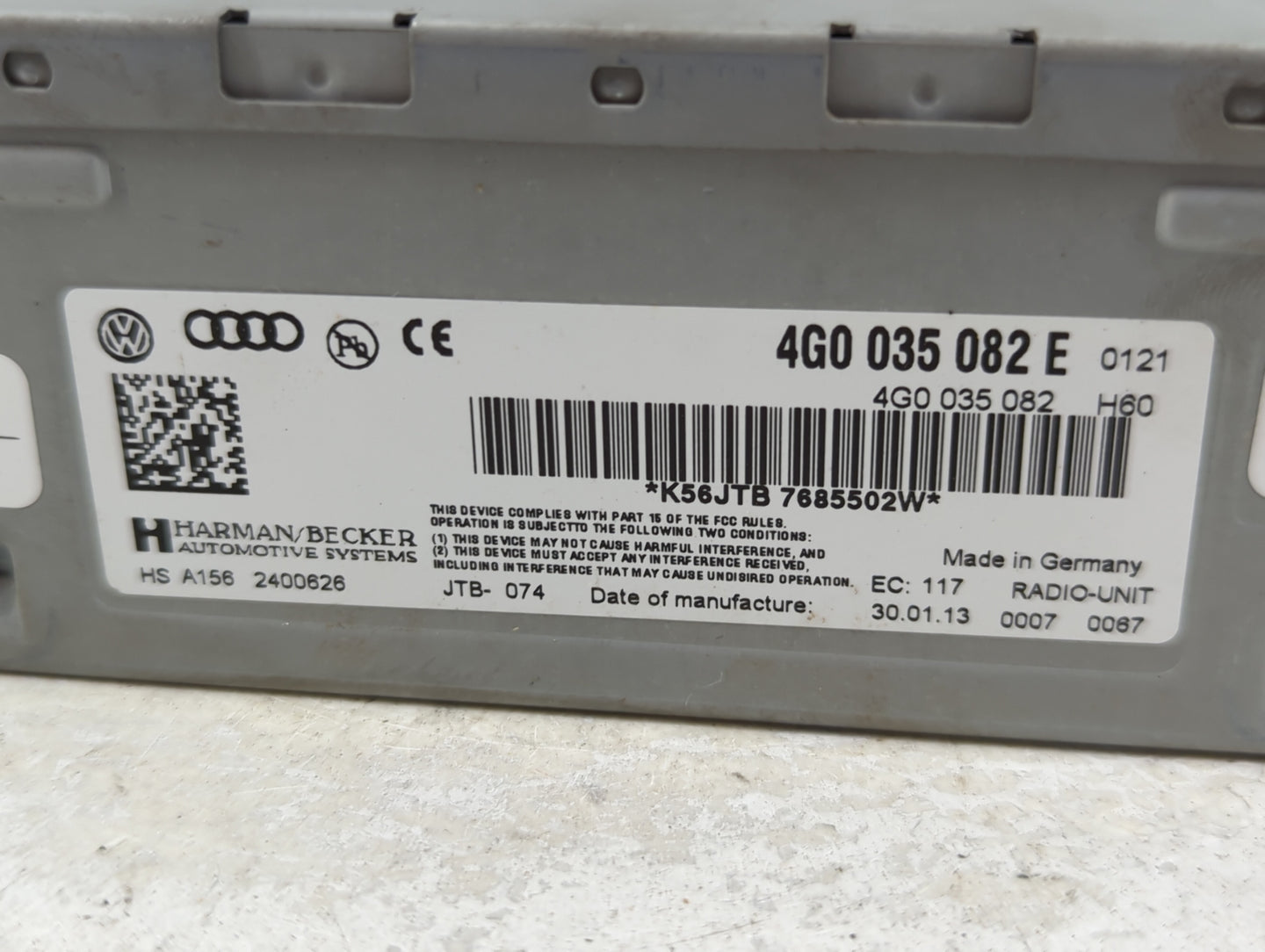 2013 Audi A4 Radio AM FM Cd Player Receiver Replacement P/N:4G0 035 082 E Fits Fits 2010 2011 2012 2014 2015 2016 2017 OEM U