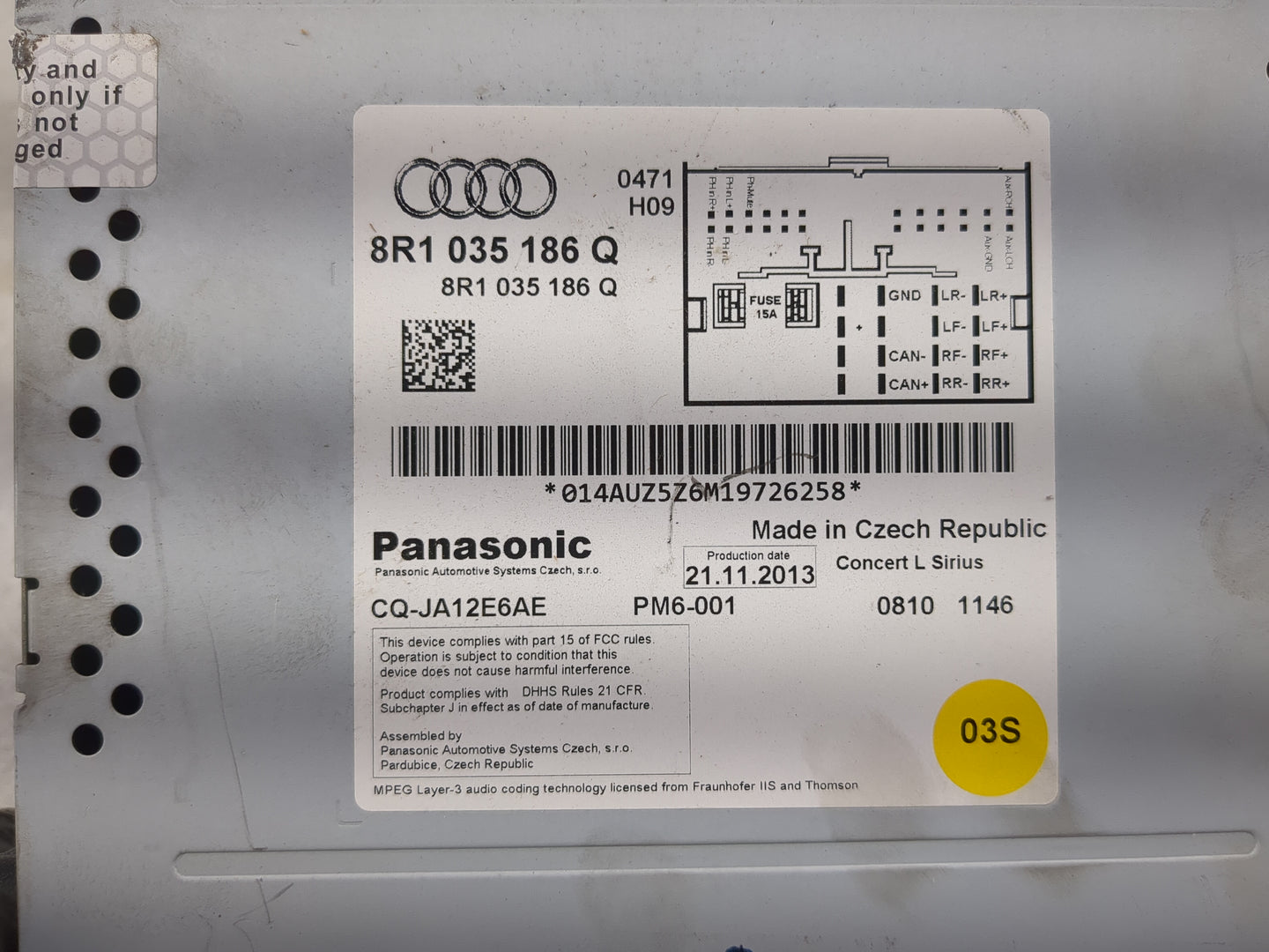 2013-2016 Audi A4 Radio AM FM Cd Player Receiver Replacement P/N:8R1 035 186 Q Fits Fits 2013 2014 2015 2016 OEM Used Auto P
