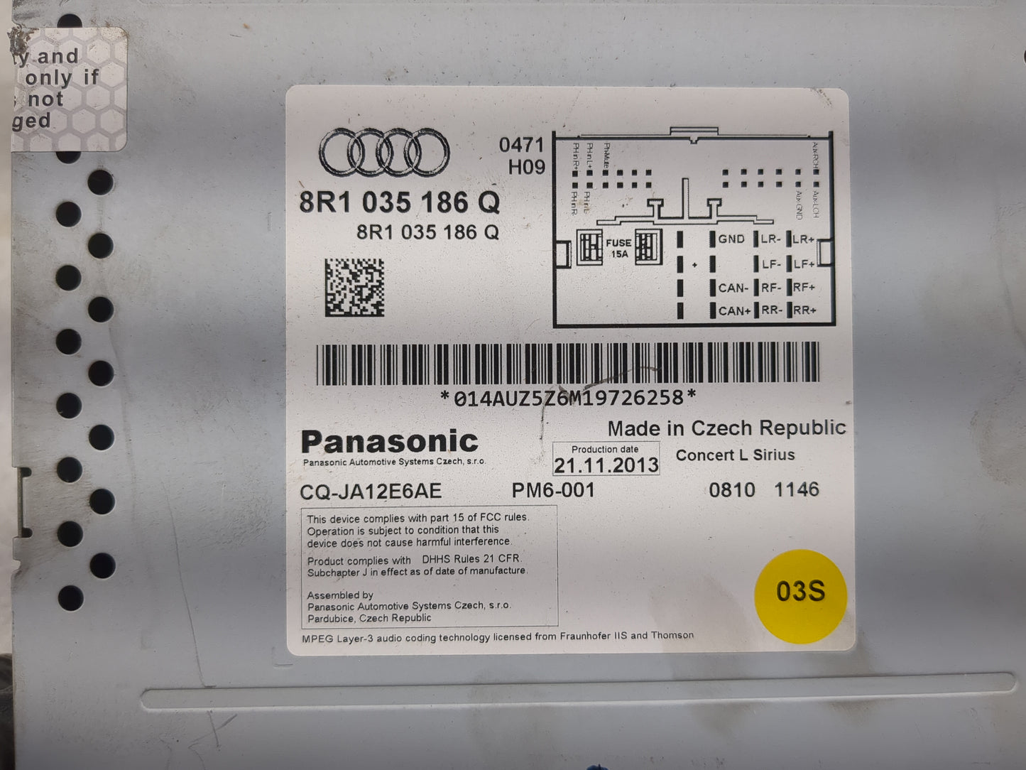 2013-2016 Audi A4 Radio AM FM Cd Player Receiver Replacement P/N:8R1 035 186 Q Fits Fits 2013 2014 2015 2016 OEM Used Auto P