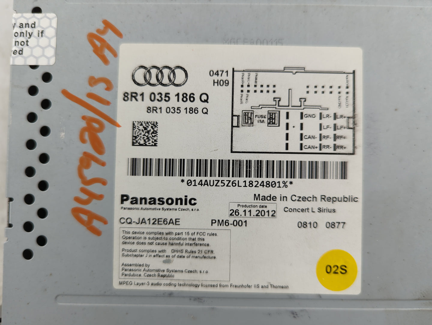 2013-2016 Audi A4 Radio AM FM Cd Player Receiver Replacement P/N:8R1035186Q CQ-JA12E6AE Fits Fits 2013 2014 2015 2016 OEM Us