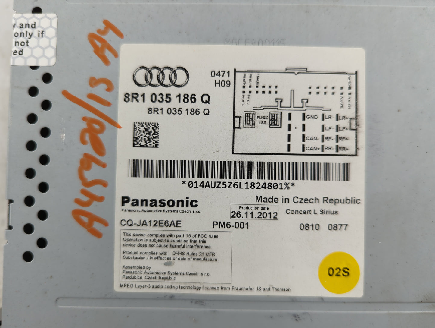 2013-2016 Audi A4 Radio AM FM Cd Player Receiver Replacement P/N:8R1035186Q CQ-JA12E6AE Fits Fits 2013 2014 2015 2016 OEM Us