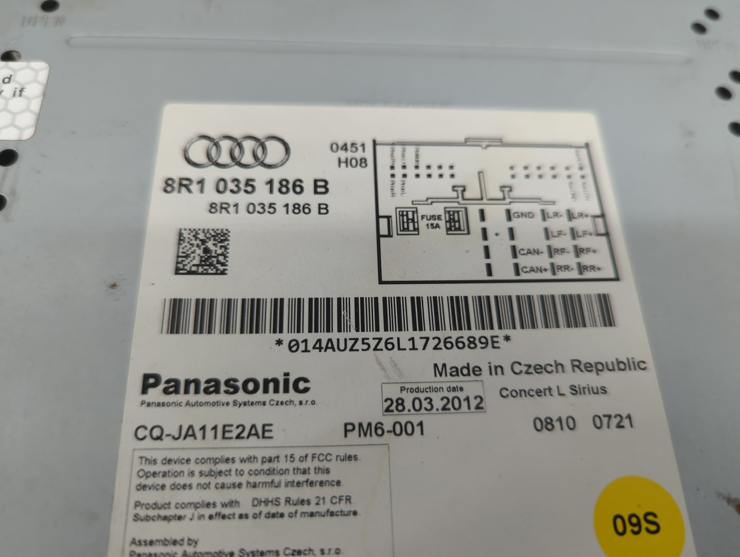2013-2016 Audi A4 Radio AM FM Cd Player Receiver Replacement P/N:8R1 035 186 H 8R1 035 186 B Fits Fits 2013 2014 2015 2016 O