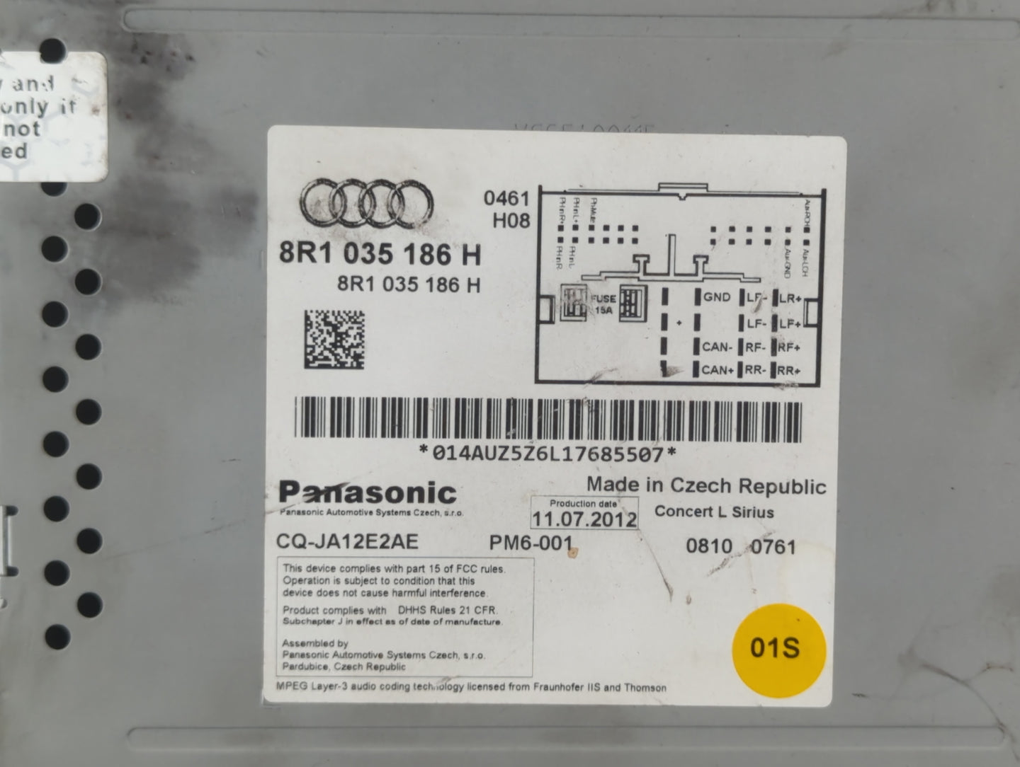 2013 Audi A4 Radio AM FM Cd Player Receiver Replacement P/N:8R1 035 186 H Fits Fits 2014 2015 2016 OEM Used Auto Parts - Oem