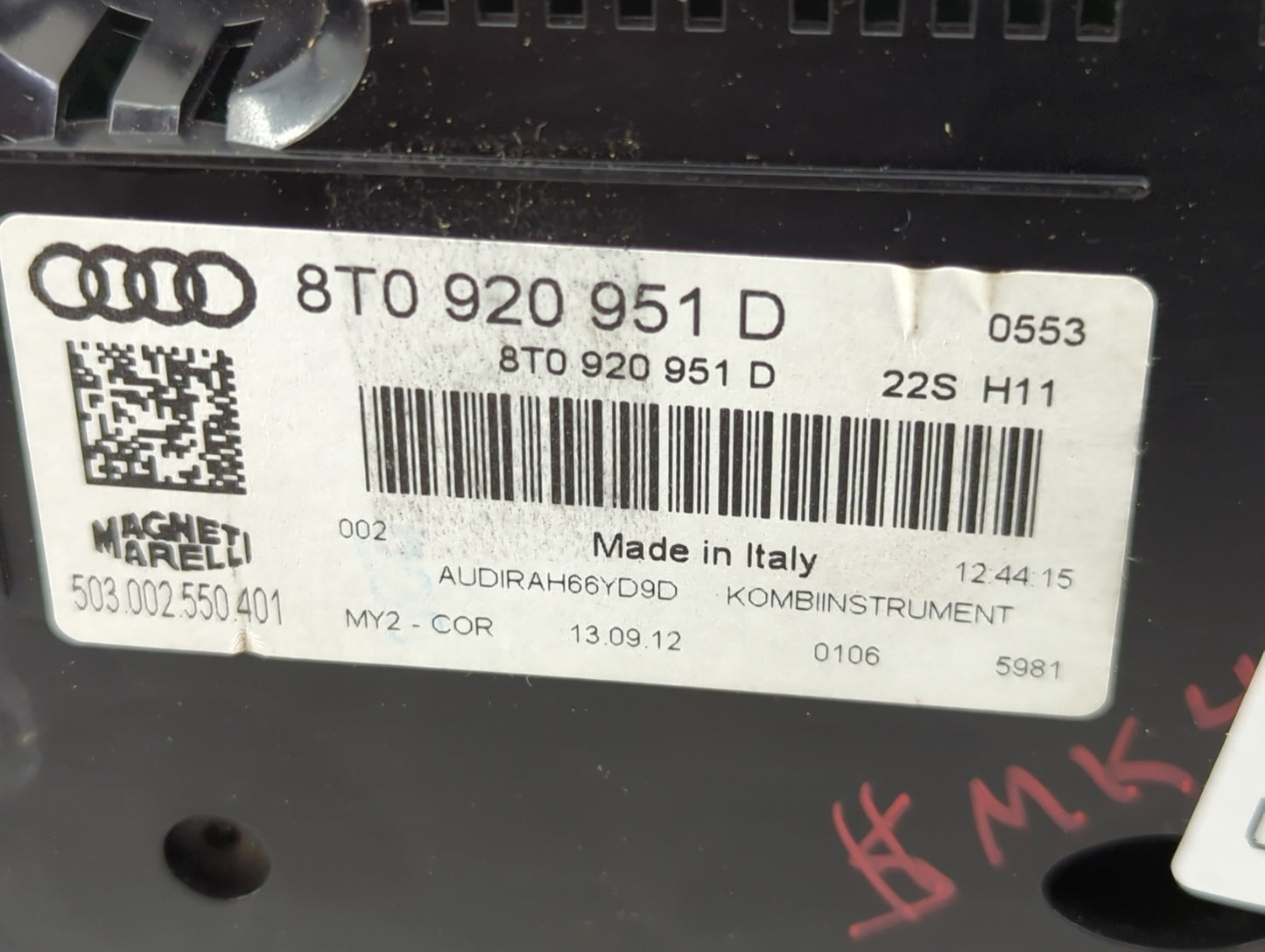 2013 Audi A5 Instrument Cluster Speedometer Gauges P/N:8T0920951D 503002550401 Miles:83K Fits OEM Used Auto Parts - Oemuseda