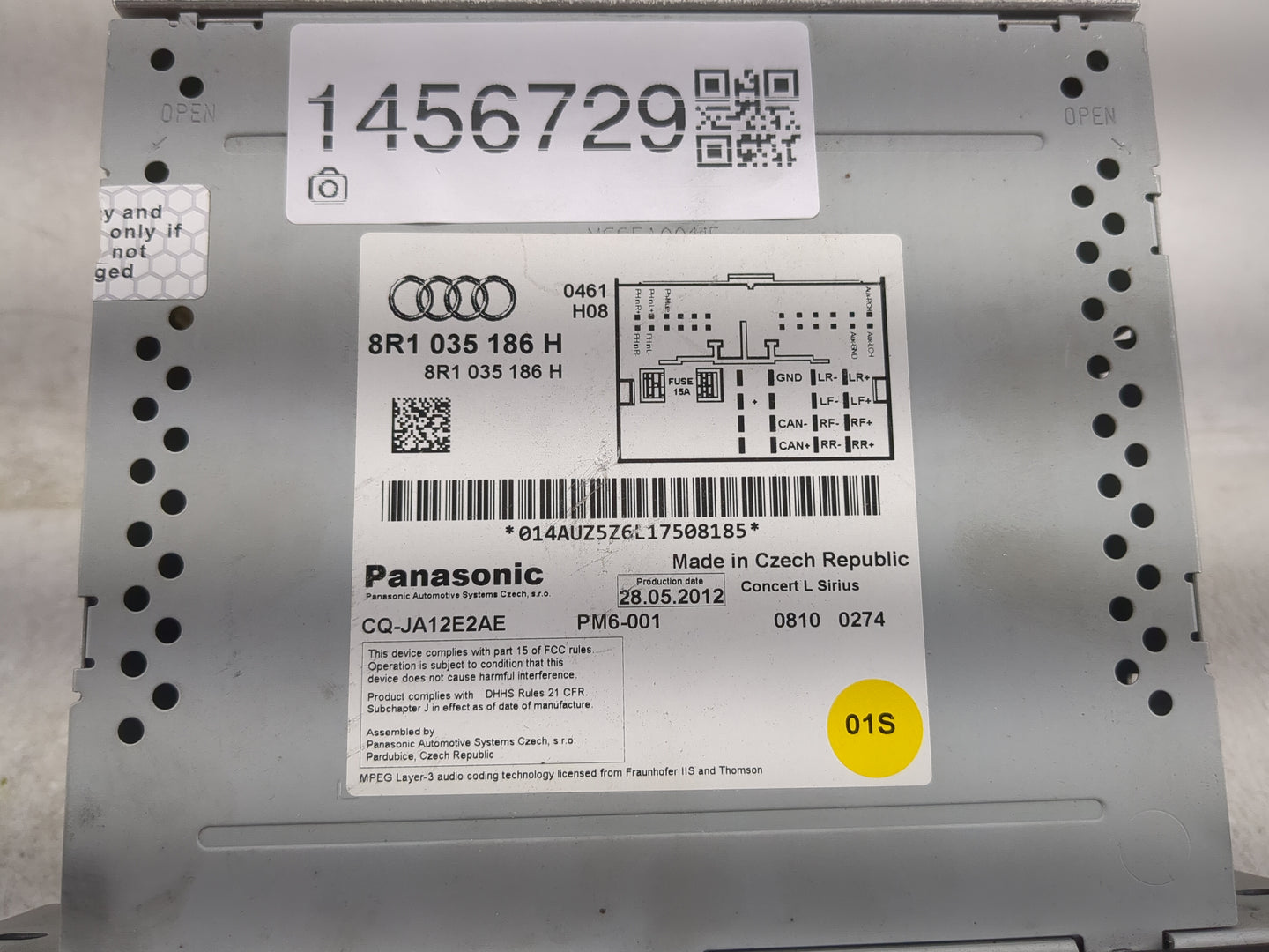 2013 Audi A5 Radio AM FM Cd Player Receiver Replacement P/N:8R1035186H CQ-JA12E2AE Fits Fits 2014 2015 2016 OEM Used Auto Pa
