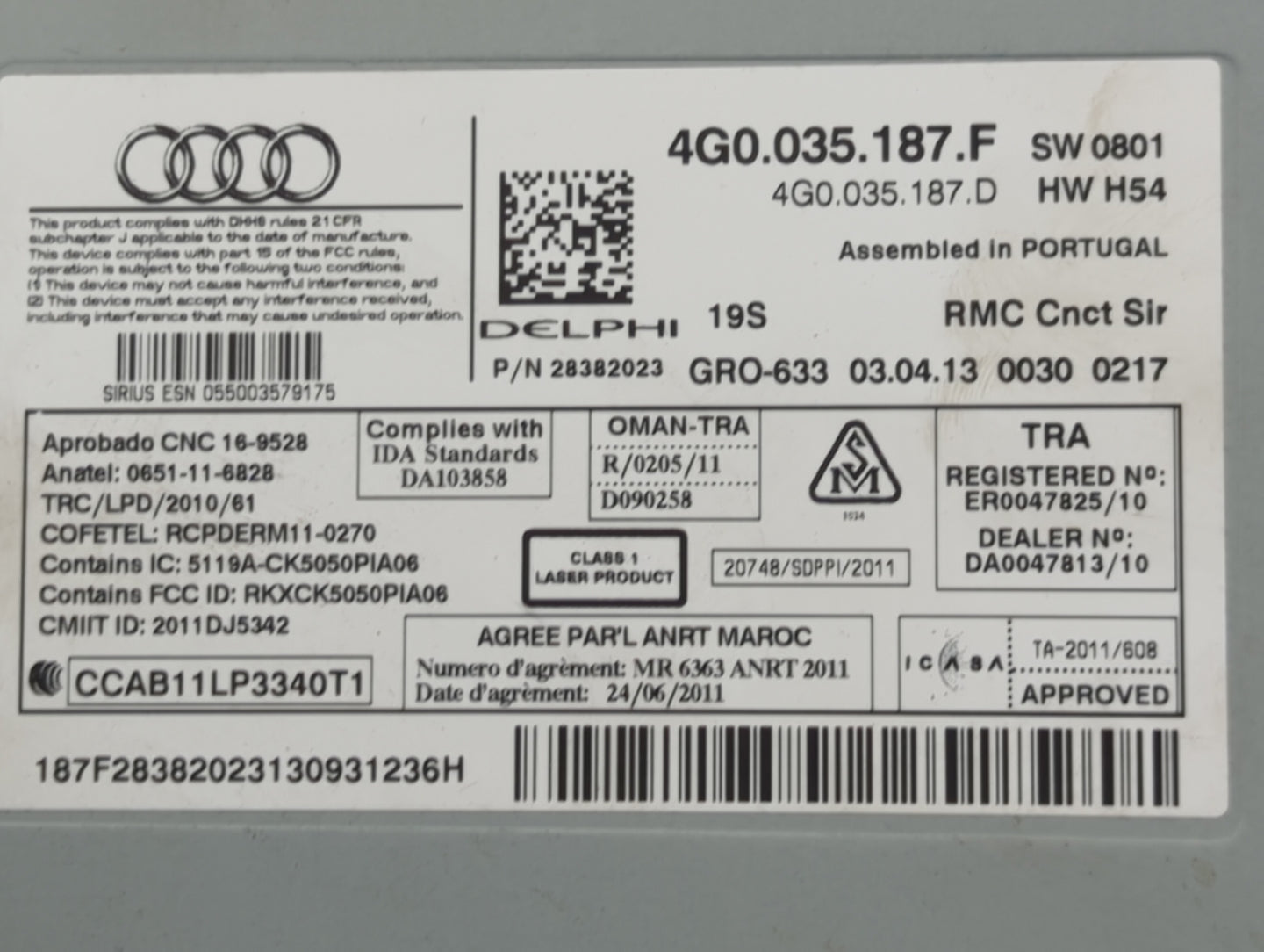2012-2015 Audi A6 Radio AM FM Cd Player Receiver Replacement P/N:4G0035187F 4G0035187D, 28382023 Fits Fits 2012 2013 2014 20