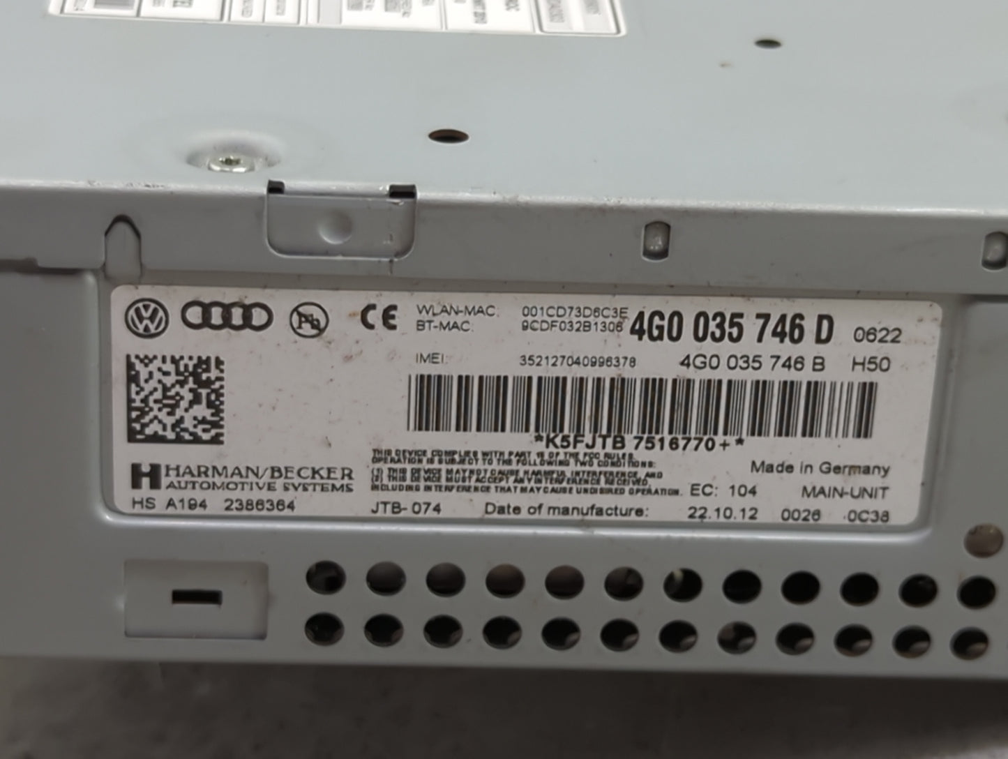 2012-2015 Audi A6 Radio AM FM Cd Player Receiver Replacement P/N:4G0035746D 4G0035746B Fits Fits 2012 2013 2014 2015 OEM Use