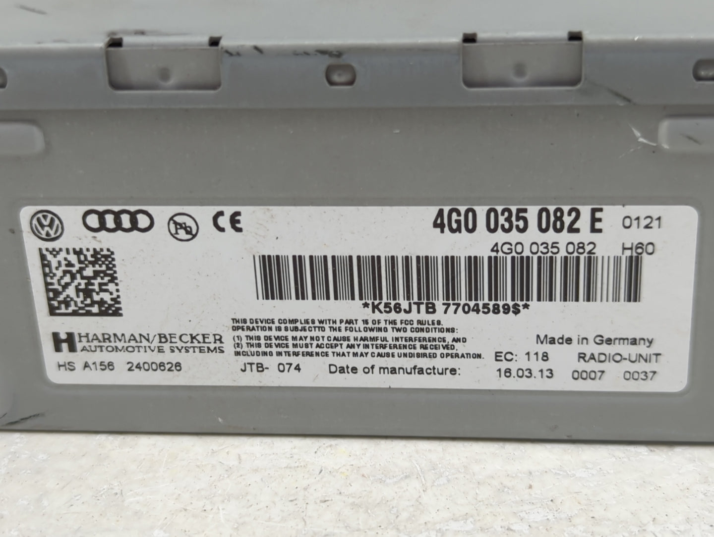 2012-2015 Audi A6 Radio AM FM Cd Player Receiver Replacement P/N:4G0 035 082 E Fits Fits 2010 2011 2012 2013 2014 2015 2016 
