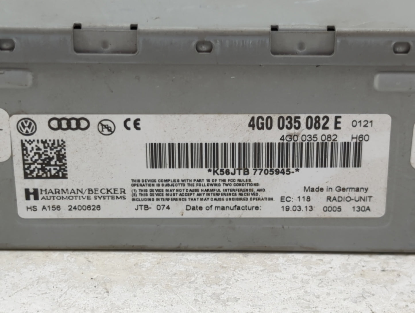 2012-2015 Audi A6 Radio AM FM Cd Player Receiver Replacement P/N:0005 130A HS A156 2400626 Fits OEM Used Auto Parts - Oemuse