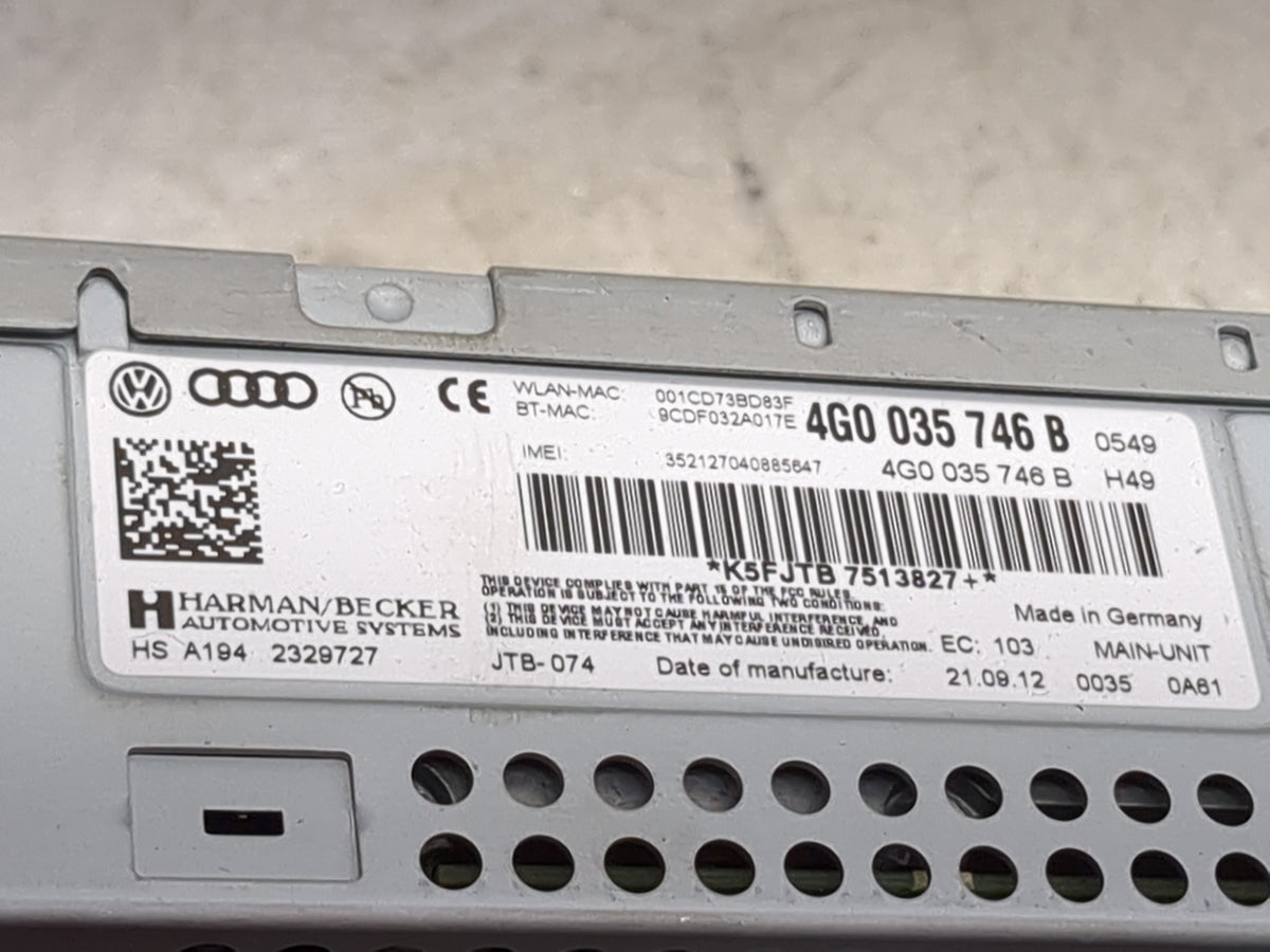 2012-2015 Audi A6 Radio AM FM Cd Player Receiver Replacement P/N:4G0035746B 4G0 035 746 B Fits Fits 2012 2013 2014 2015 OEM 