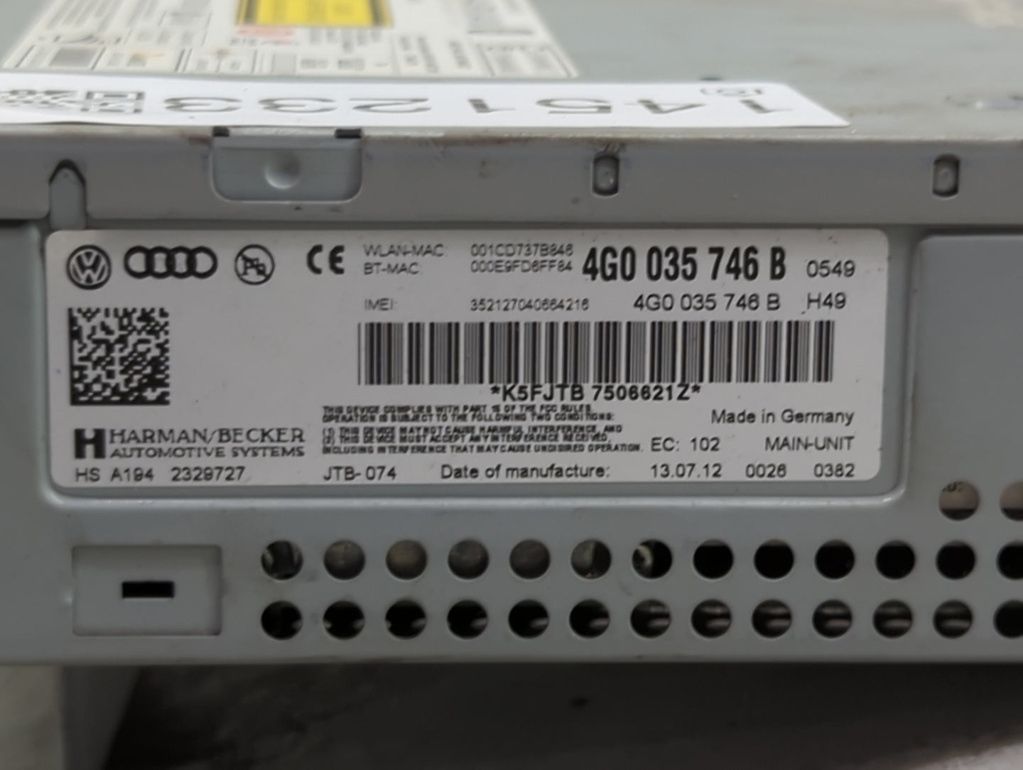 2012-2013 Audi A7 Radio AM FM Cd Player Receiver Replacement P/N:4G0035746B 4G0035746B Fits Fits 2012 2013 2014 2015 OEM Use
