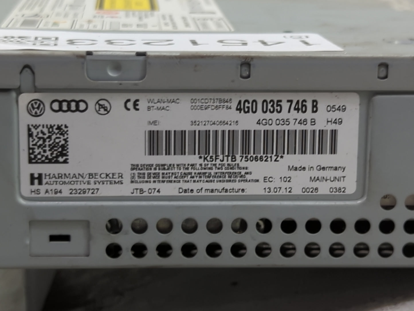 2012-2013 Audi A7 Radio AM FM Cd Player Receiver Replacement P/N:4G0035746B 4G0035746B Fits Fits 2012 2013 2014 2015 OEM Use