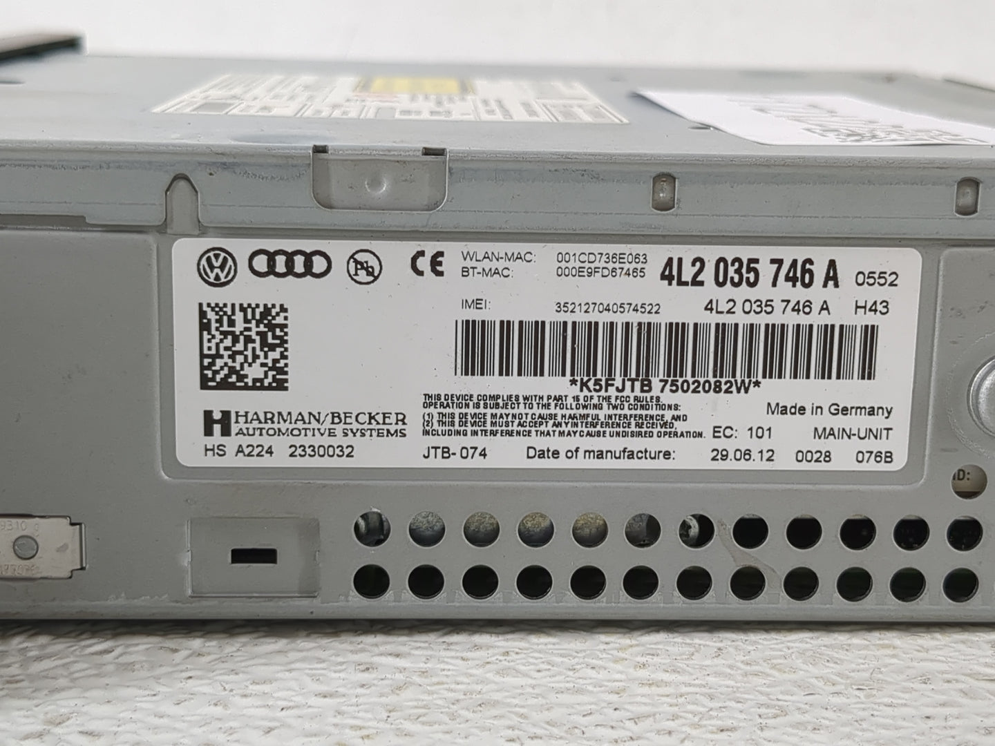2013-2015 Audi Q7 Radio AM FM Cd Player Receiver Replacement P/N:4L2 035 746 A Fits Fits 2013 2014 2015 OEM Used Auto Parts 