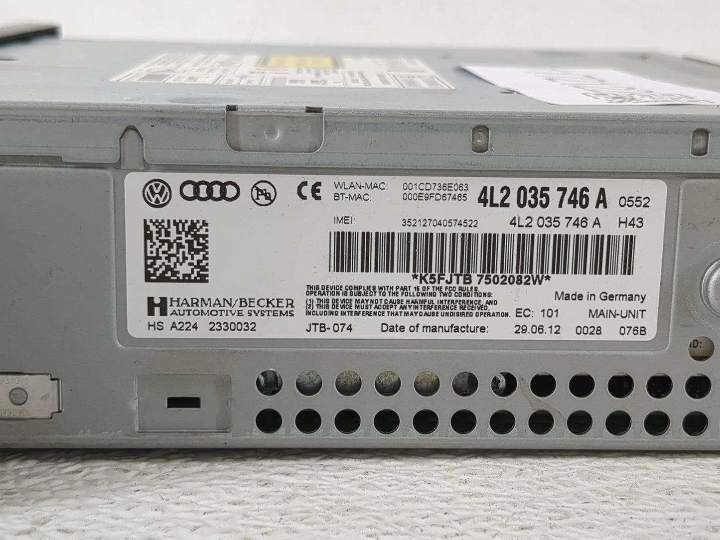 2013-2015 Audi Q7 Radio AM FM Cd Player Receiver Replacement P/N:4L2 035 746 A Fits Fits 2013 2014 2015 OEM Used Auto Parts 
