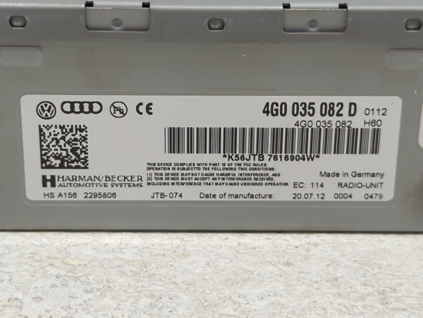2013 Audi Q7 Radio AM FM Cd Player Receiver Replacement P/N:4G0035082D 4G0035082 Fits OEM Used Auto Parts - Oemusedautoparts