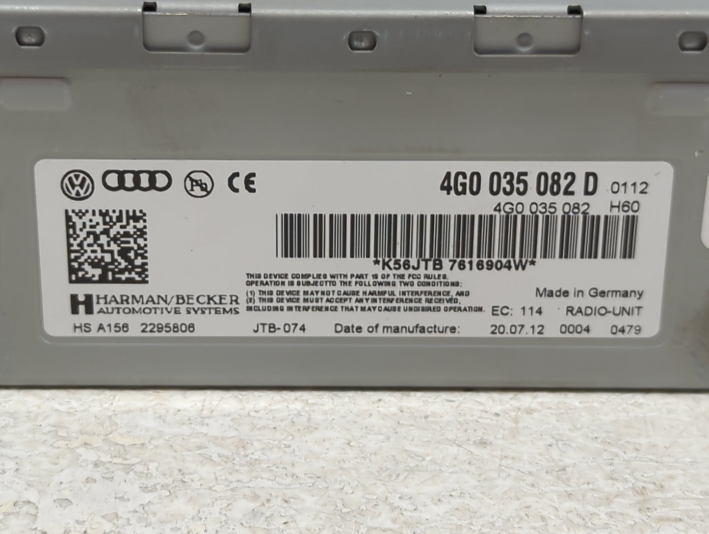 2013 Audi Q7 Radio AM FM Cd Player Receiver Replacement P/N:4G0035082D 4G0035082 Fits OEM Used Auto Parts - Oemusedautoparts