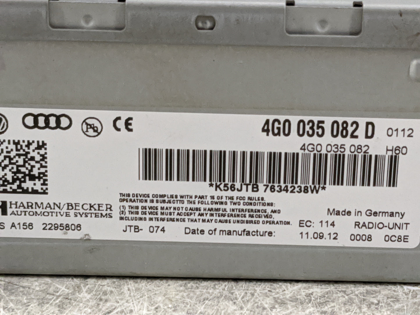 2013 Audi Q7 Radio AM FM Cd Player Receiver Replacement P/N:4G0035082D 4G0035082 Fits OEM Used Auto Parts - Oemusedautoparts