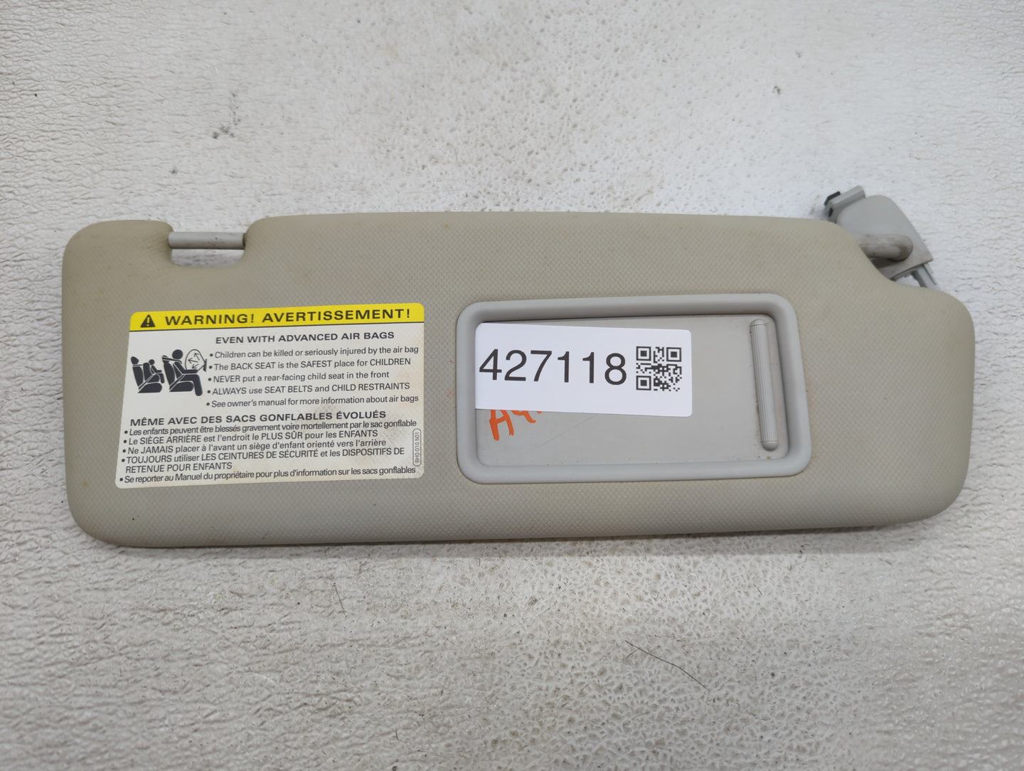 2012-2013 Audi S5 Sun Visor Shade Replacement Passenger Right Mirror Fits Fits 2012 2013 OEM Used Auto Parts - Oemusedautopa