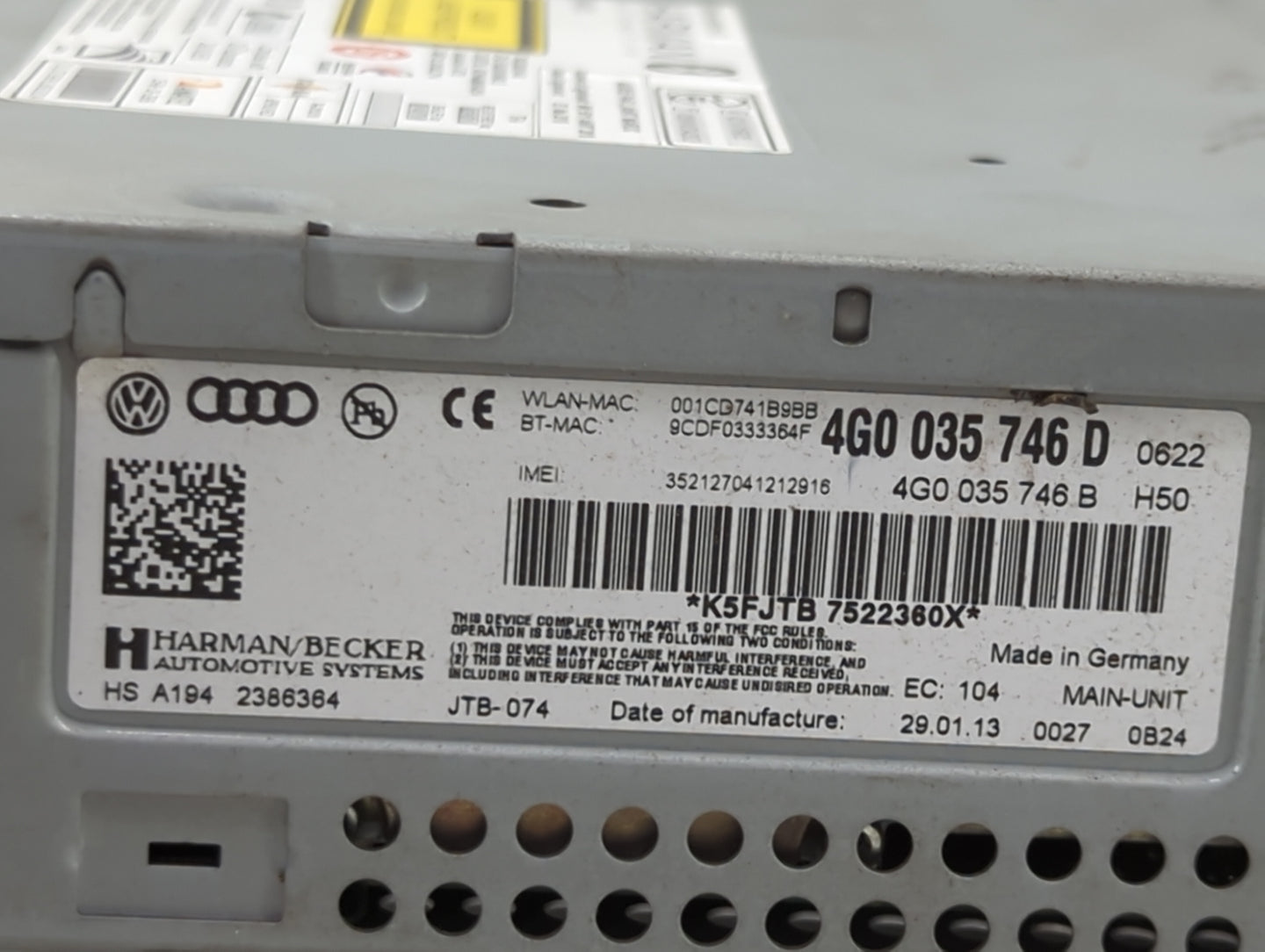 2013-2015 Audi S7 Radio AM FM Cd Player Receiver Replacement P/N:4G0035746D 4G0035746B Fits Fits 2012 2013 2014 2015 OEM Use