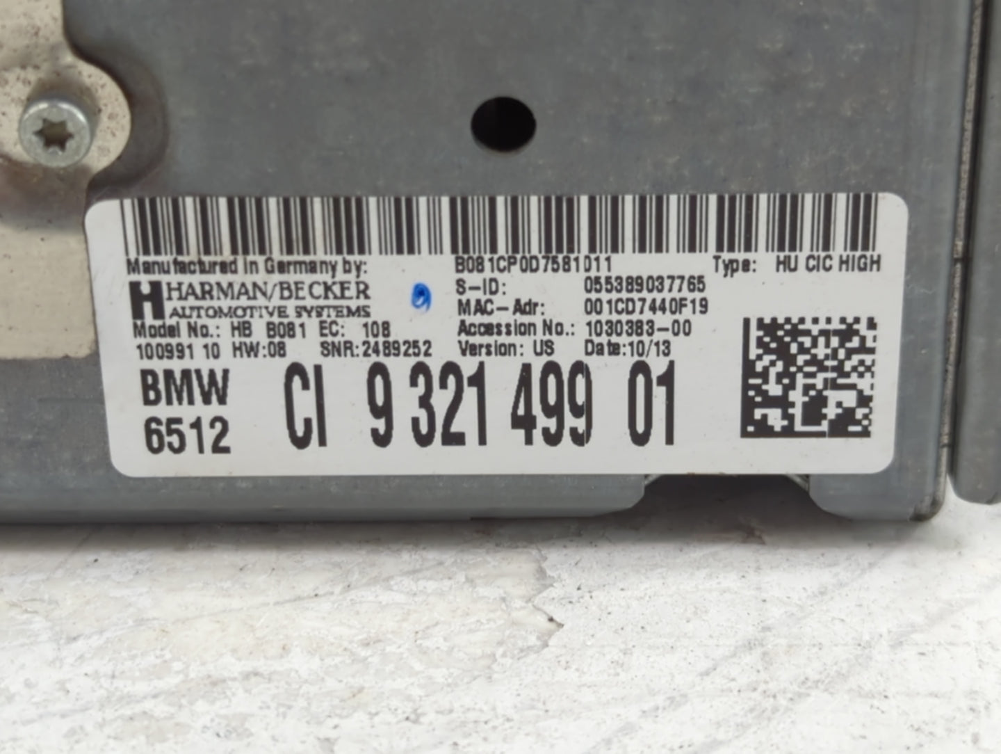 2012-2016 Bmw 328 Radio AM FM Cd Player Receiver Replacement P/N:9321499 HB B081 Fits Fits 2012 2013 2014 2015 2016 OEM Used