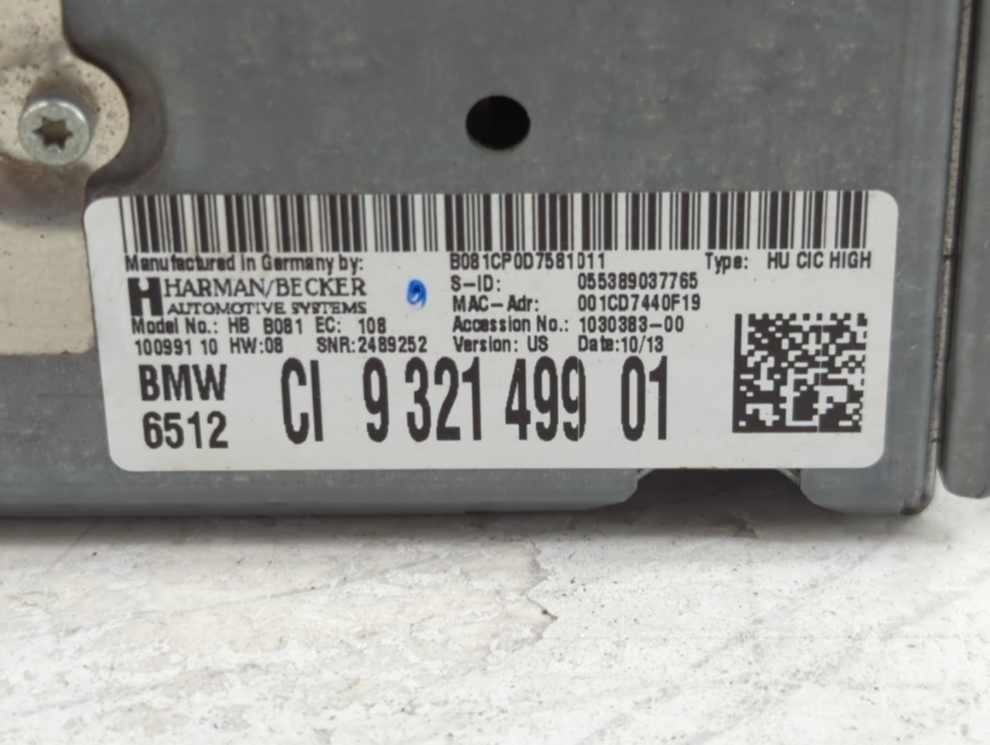 2012-2016 Bmw 328 Radio AM FM Cd Player Receiver Replacement P/N:9321499 HB B081 Fits Fits 2012 2013 2014 2015 2016 OEM Used