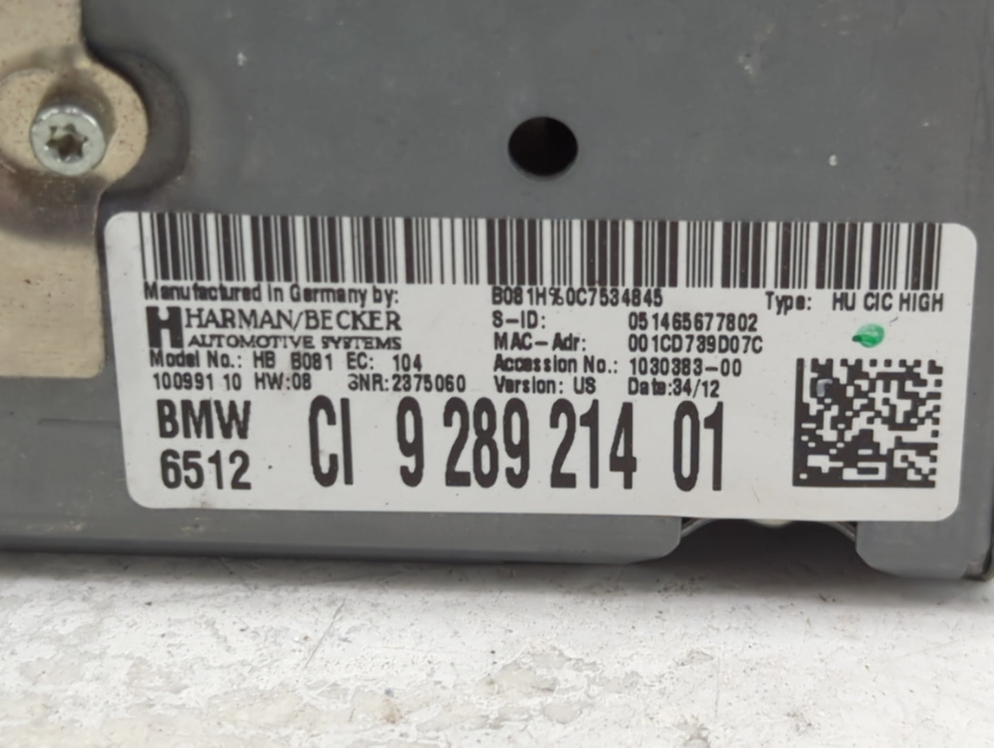 2012-2016 Bmw 328 Radio AM FM Cd Player Receiver Replacement P/N:9289214 HB B081 EC 104 Fits Fits 2012 2013 2014 2015 2016 O