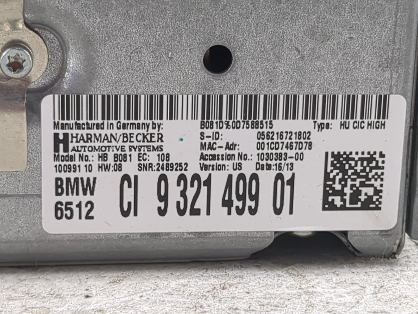 2012-2013 Bmw 328 Radio AM FM Cd Player Receiver Replacement P/N:9321499 HBB081 Fits Fits 2012 2013 OEM Used Auto Parts - Oe