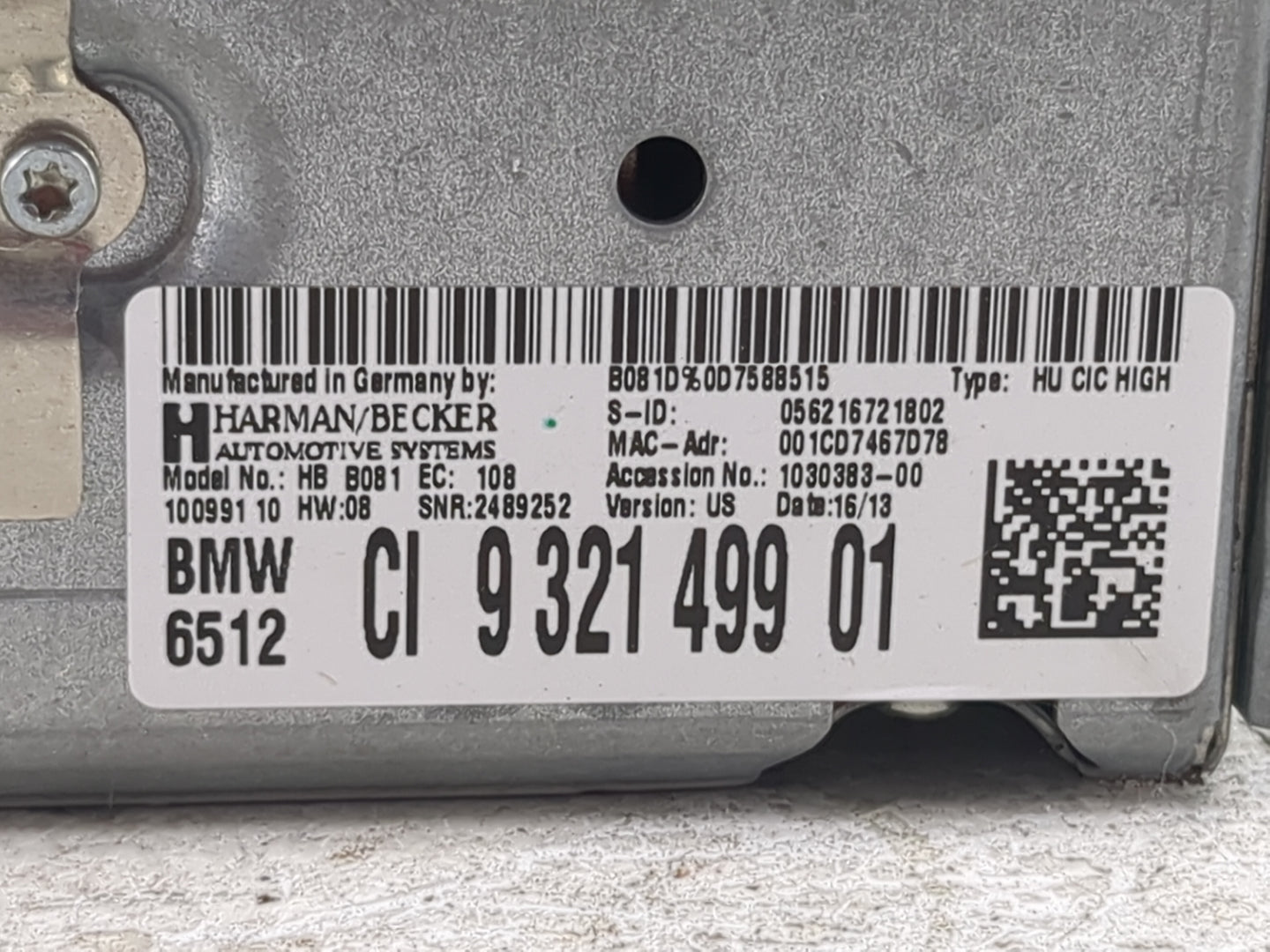 2012-2013 Bmw 328 Radio AM FM Cd Player Receiver Replacement P/N:9321499 HBB081 Fits Fits 2012 2013 OEM Used Auto Parts - Oe
