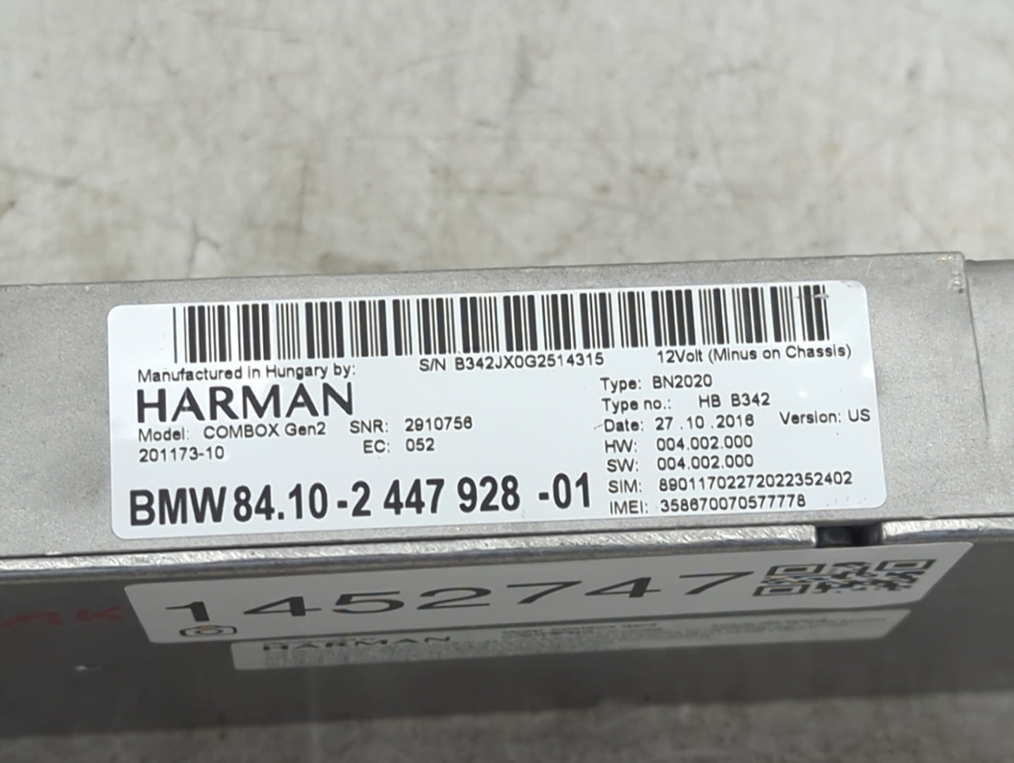 2012-2015 Bmw 328i Telematics Control Module 1452747 - Oemusedautoparts1.com