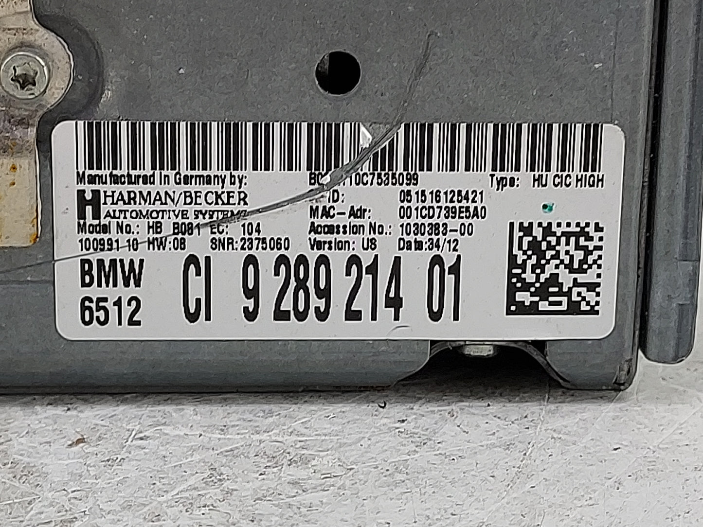 2012-2016 Bmw 328i Radio AM FM Cd Player Receiver Replacement P/N:9289214 HBB081 Fits Fits 2012 2013 2014 2015 2016 OEM Used